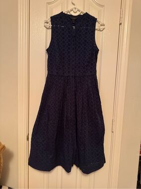 J. Crew Navy Sleeveless Eyelet Fit-and-Flare Dress